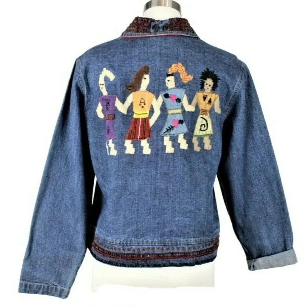 Chico's Denim Jacket Beaded Applique Embroidered Embellished Blue Women's Size 4 - Picture 2 of 11
